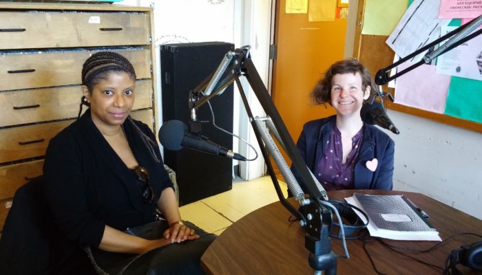 Dr. Ingrid Waldron (left) and Sadie Beaton (right) in the CKDU main control room (Photo credit: Erica Butler)